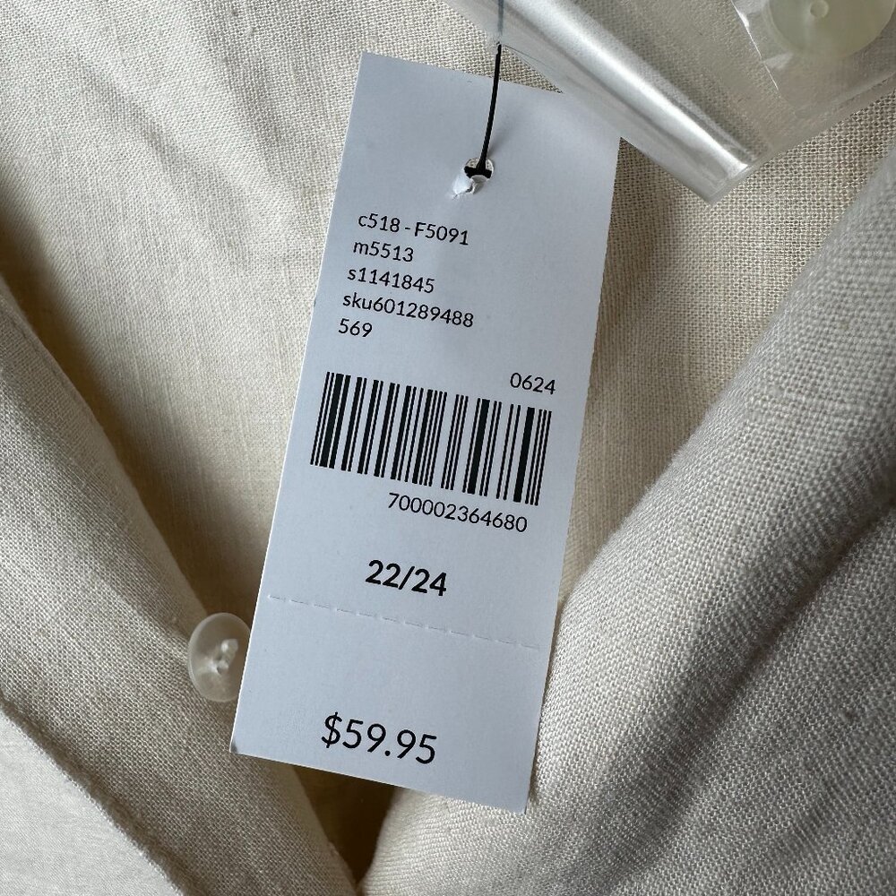 NWT Lane Bryant Linen Blend Relaxed Tunic Button Up Shirt 22/24 Natural‎ Beige - Picture 7 of 8